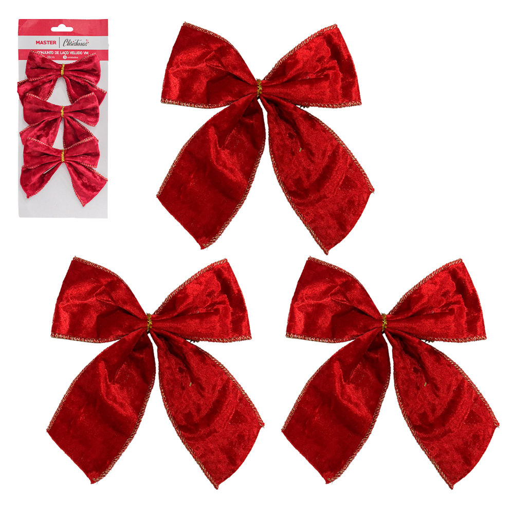LACO VELUDO VERMELHO COM 3 PECAS 10X10CM