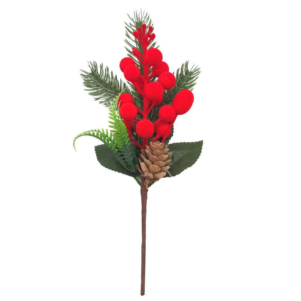 PICK NATALINO AZEVINHOS CAMURCA FOLHAS COM PINHAS PREMIUM 20CM