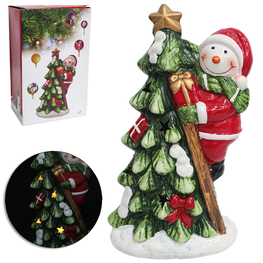 ENFEITE ARVORE DE NATAL COM PAPAI NOEL DE PORCELANA COM LED A BATERIA 22X12X7,5CM