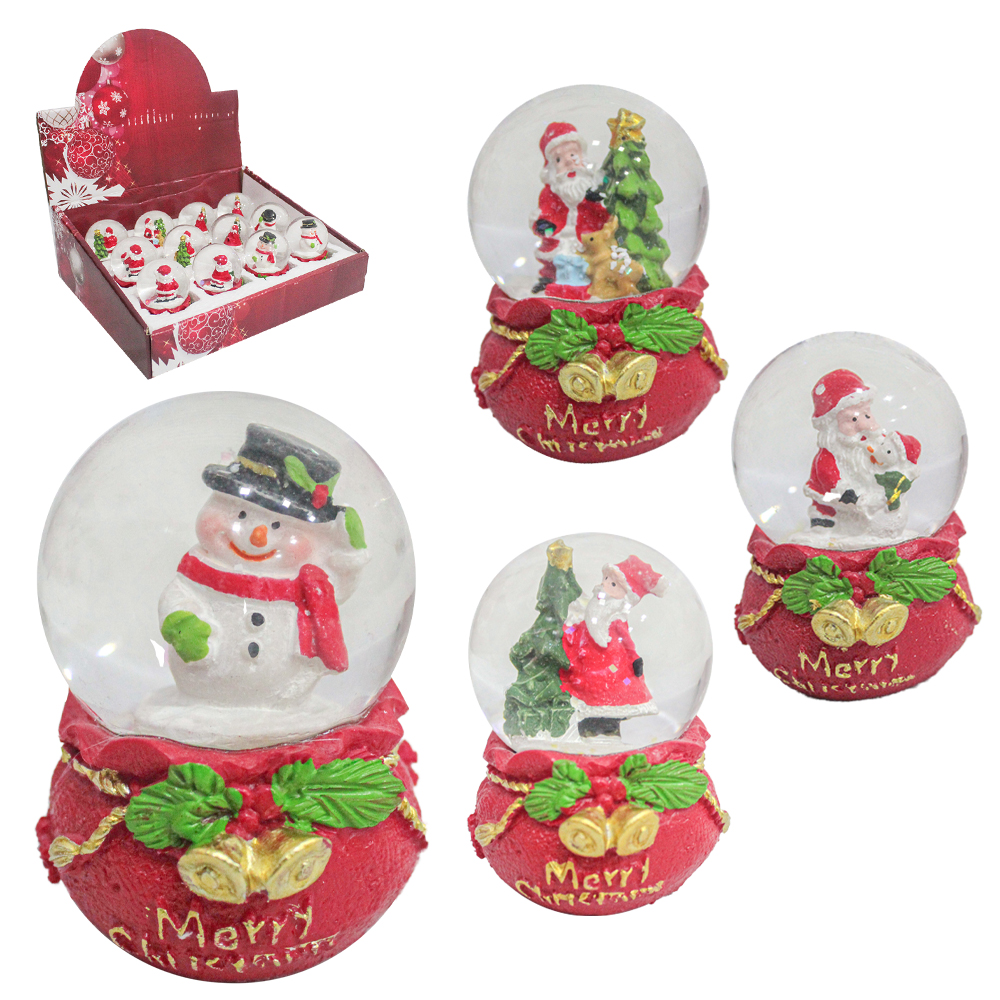 CUPULA DE VIDRO COM PAPAI NOEL E ARVORE DE RESINA SACO DE PRESENTE 7X4,5CM