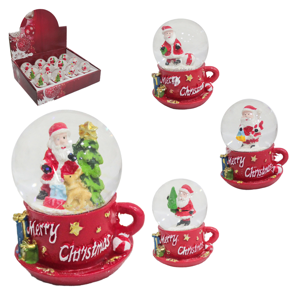 CUPULA DE VIDRO COM PAPAI NOEL E ARVORE DE RESINA XICARA 7X4,5CM