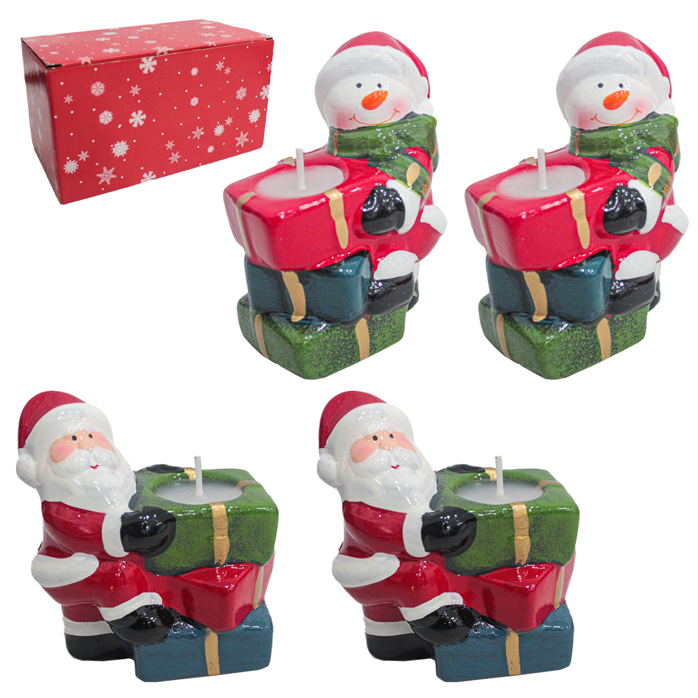 PAPAI NOEL / BONECO DE NEVE CAIXA DE PRESENTE COM VELA COM 4 PECAS 9X6,5CM