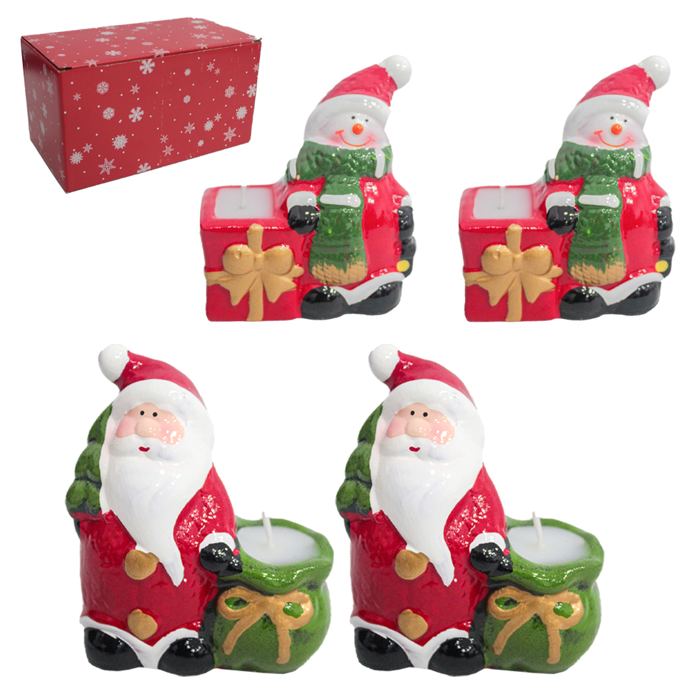 PAPAI NOEL / BONECO DE NEVE CAIXA DE PRESENTE / SACO DE PRESENTE COM VELA COM 4 PECAS 9X7,5CM