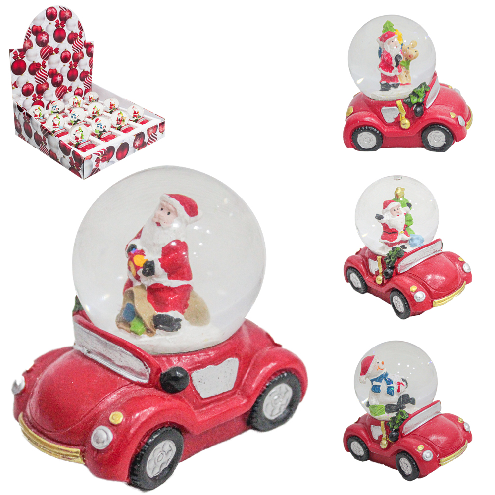 CUPULA DE VIDRO COM PAPAI NOEL DE RESINA CARRINHO 6,5X4,5CM