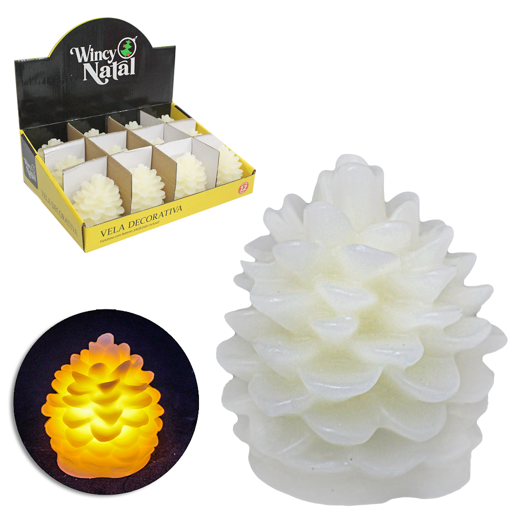 VELA DECORATIVA ELETRONICA DE LED PINHA A BATERIA 8X5CM DE Ø DP PLAY