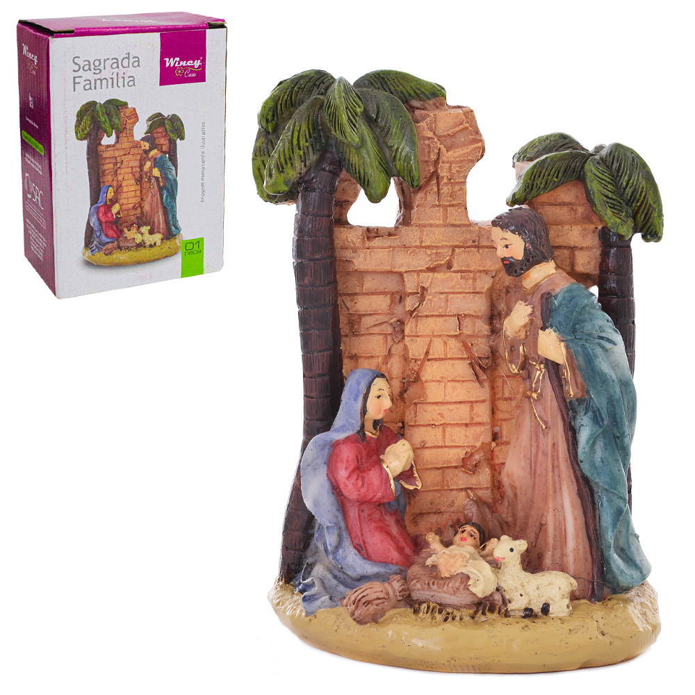 PRESEPIO SAGRADA FAMILIA COQUEIRO DE RESINA 12X8,7X5,2CM
