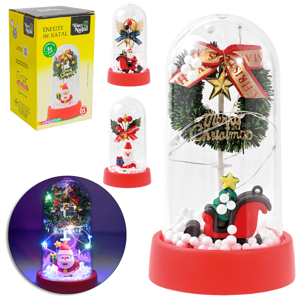 ENFEITE CUPULA DE NATAL + MICRO LED A BATERIA 14,5X8CM DE Ø