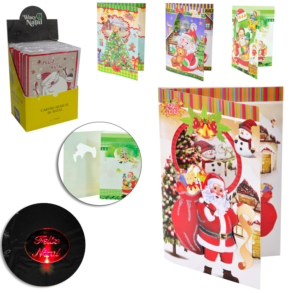 CARTAO MUSICAL DE NATAL COM GLITTER A BATERIA 20X14CM DP PLAY
