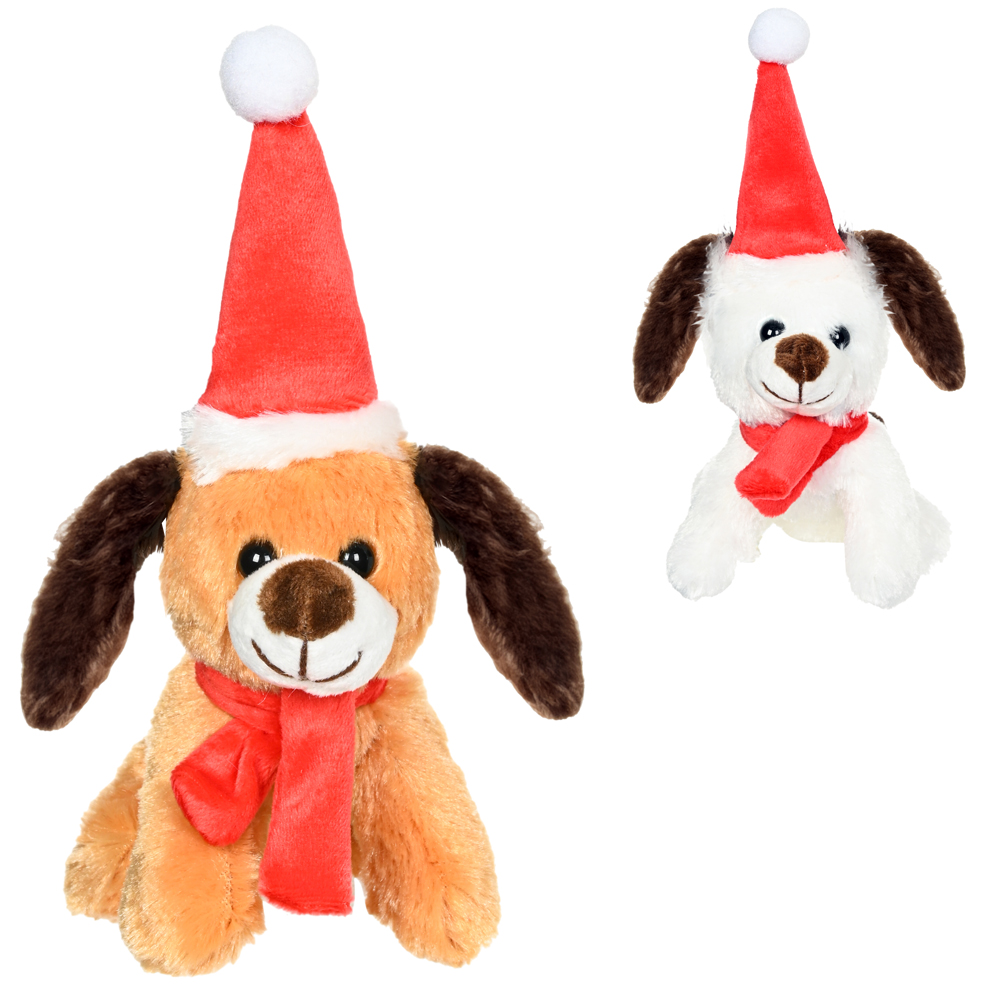 ENFEITE CACHORRO DE PELUCIA COM TOUCA + CACHECOL 13CM