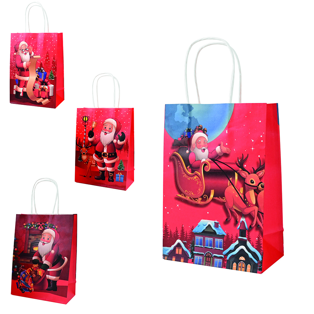 SACOLA DE PAPEL SANTA PRINTS 21X15X8CM