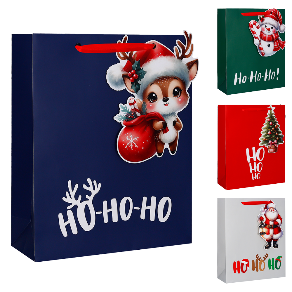 SACOLA DE PAPEL HO HO HO 32X26X10CM