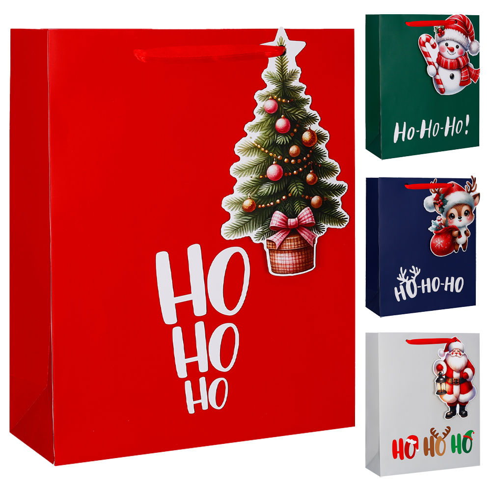 SACOLA DE PAPEL HO HO HO 42X30X12CM
