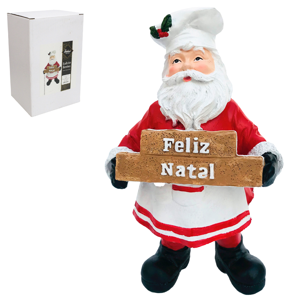 ENFEITE PAPAI NOEL FELIZ NATAL DE RESINA PREMIUM 21,5X12,5X10,5CM