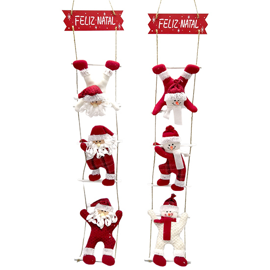 ENFEITE PENDURAR 3 PAPAI NOEL / BONECO DE NEVE NA ESCADA + PLACA FELIZ NATAL 