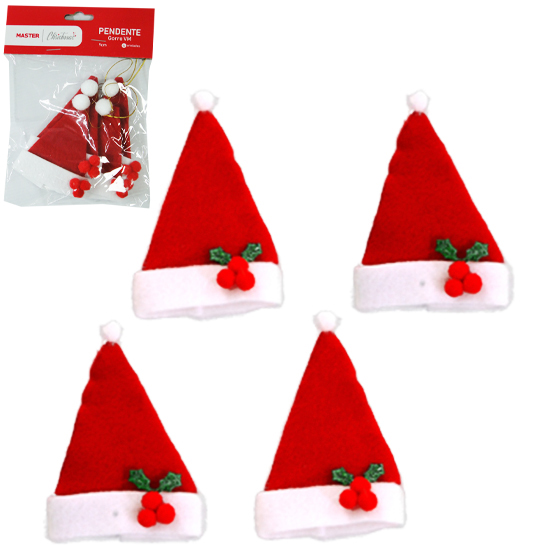 PENDENTE GORRO VERMELHO COM 4 PECAS 9CM 