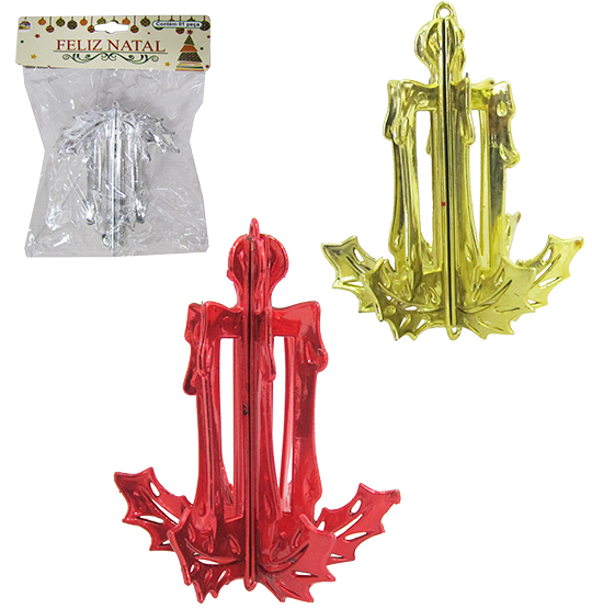 ENFEITE PENDURAR VELA 3D PLASTICO VAZADO 11X8CM 