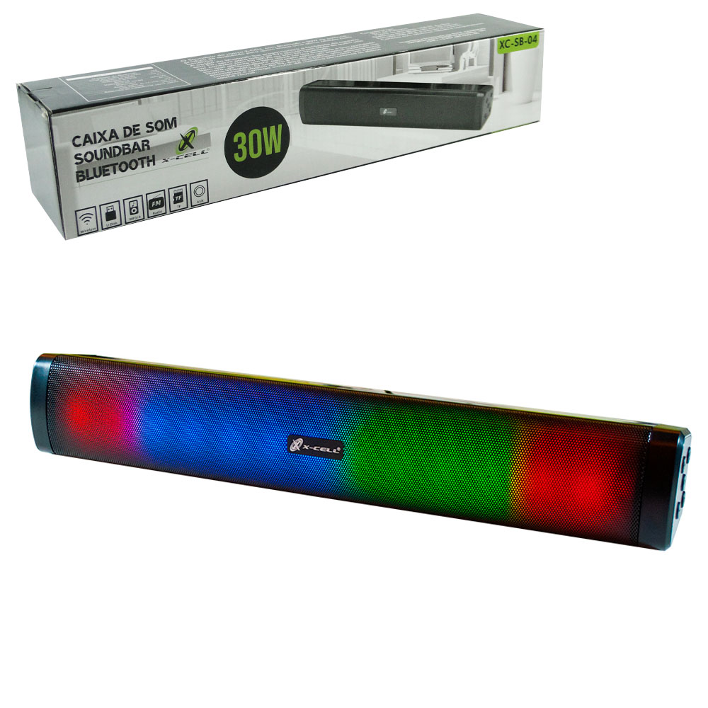 CAIXA DE SOM SOUNDBAR RECARREGAVEL 30W BLUETOOTH / USB / AUX / TF / FM + CABO USB X-CELL