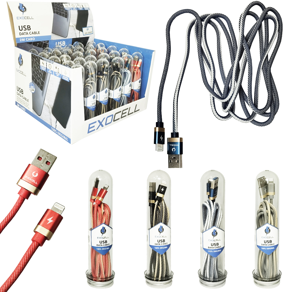 CABO PARA CELULAR USB X IP5/6/7/8/X 3,4A EXOCELL 2M