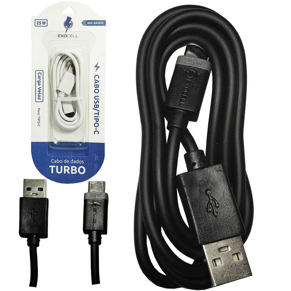 CABO PARA CELULAR TURBO USB X TIPO C 25W EXOCELL 1M