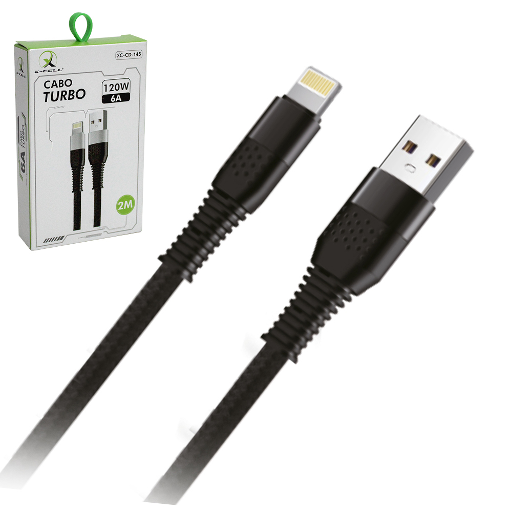 CABO PARA CELULAR TURBO USB X IP5 / 6 / 7 / 8 / X 120W 6A X-CELL 2M