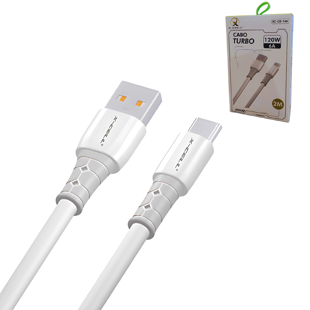 CABO PARA CELULAR TURBO USB X TIPO C 120W 6A X-CELL 2M