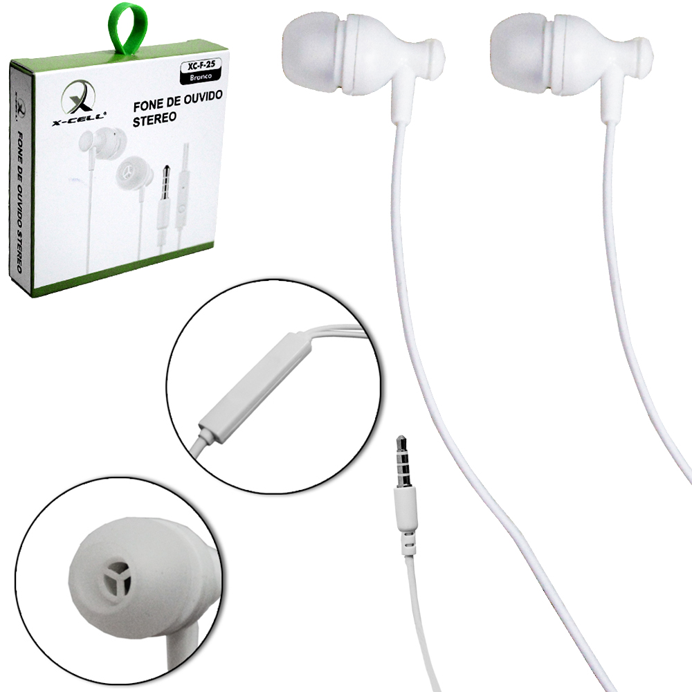 FONE DE OUVIDO IN EAR ESTEREO P3 COM MICROFONE X-CELL 1M