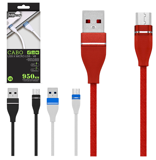 CABO PARA CELULAR USB X V8 95CM COLORS NA CAIXA