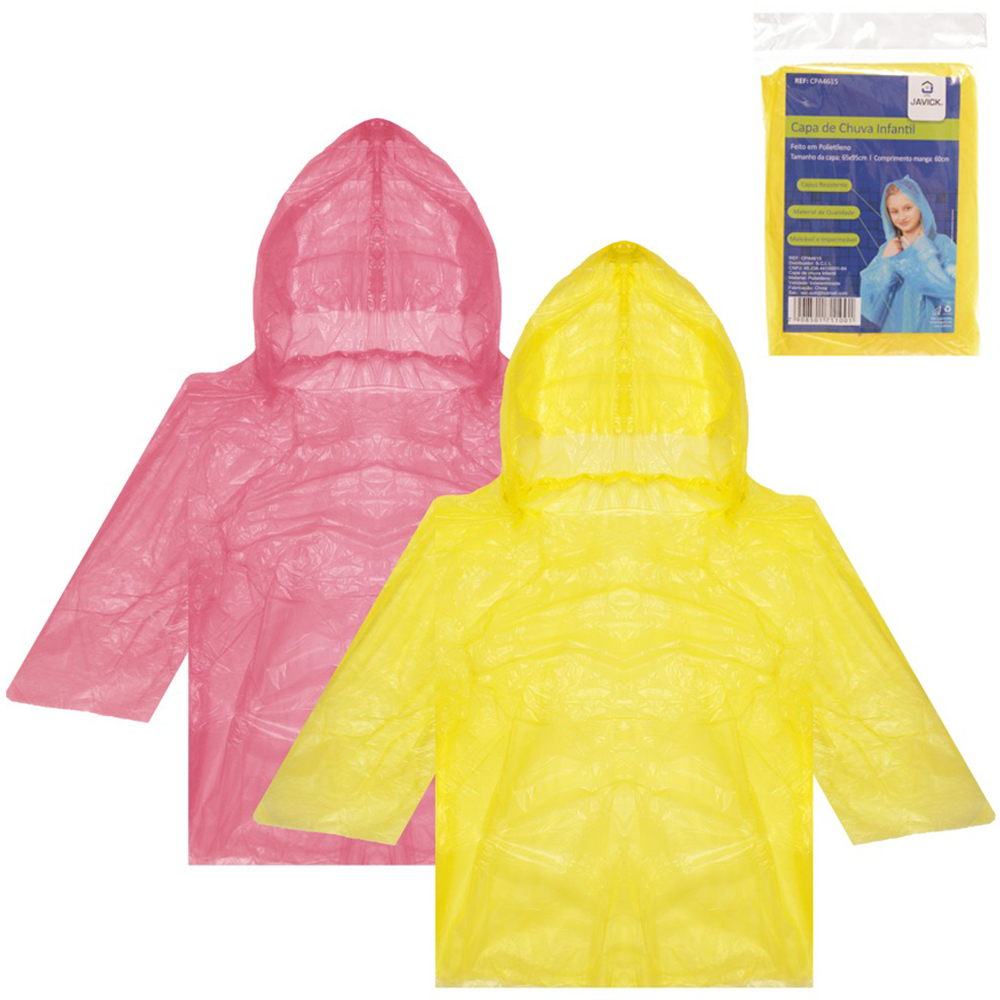 CAPA DE CHUVA INFANTIL DE PLASTICO 95X65CM