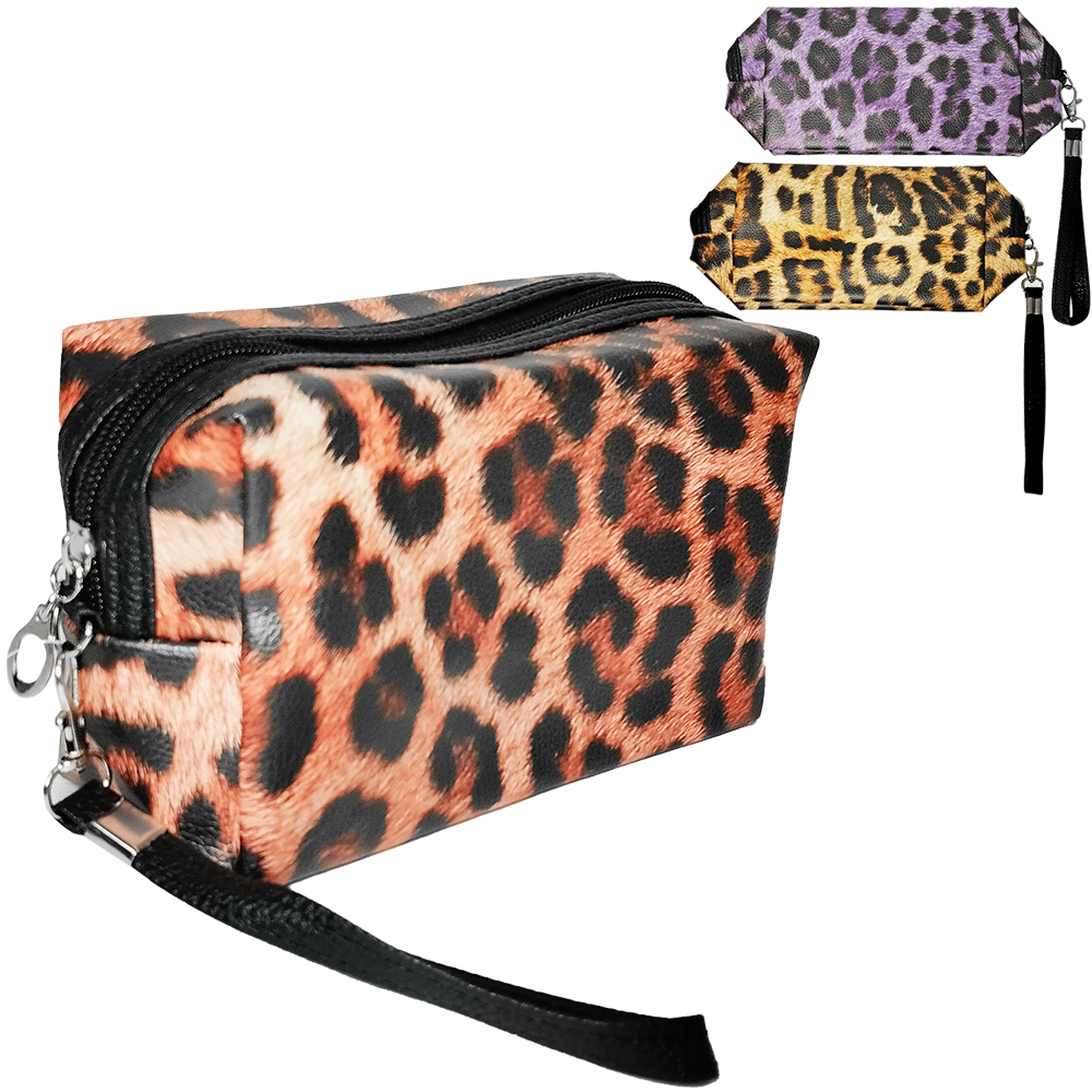 NECESSAIRE DE PVC RETANGULAR FEMININA ONCA COM ALCA E ZIPER 18X10X8CM