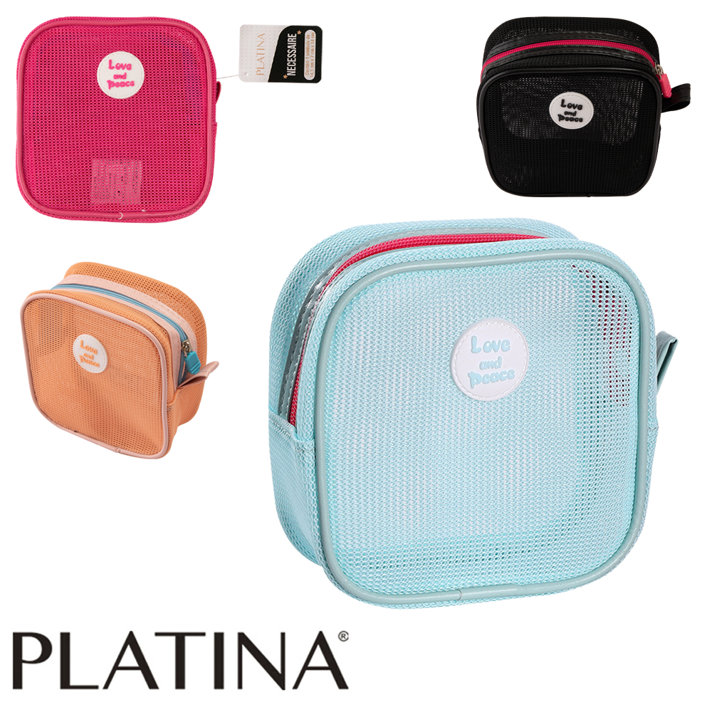 NECESSAIRE DE NYLON RETANGULAR FEMININA LOVE AND PEACE COM ALCA E ZIPER PLATINA 14,5X14X7CM