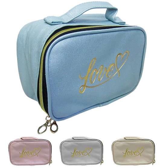 NECESSAIRE RETANGULAR FEMININA LOVE COM ALCA E ZIPER COLORS 21X13X8CM