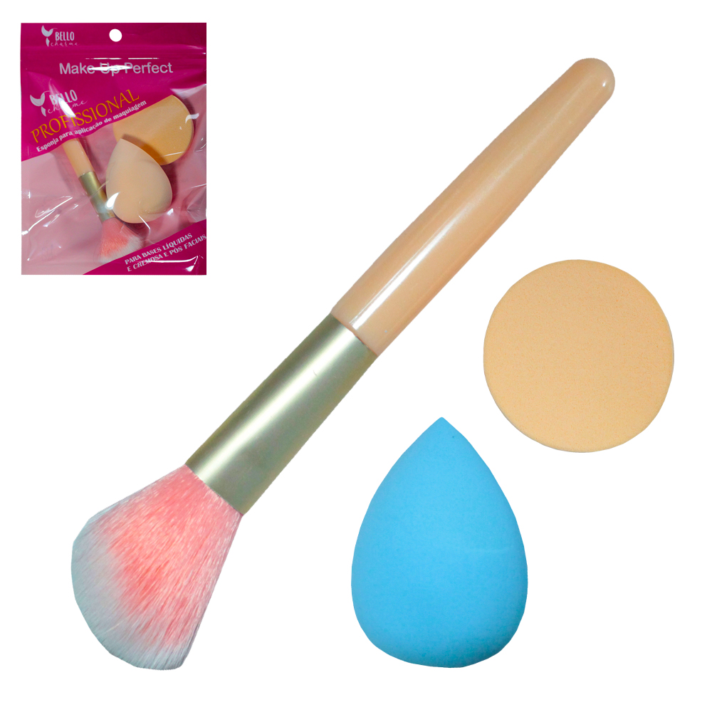 ESPONJA GOTA / REDONDA COM PINCEL PARA MAKE / MAQUIAGEM PROFISSIONAL BELLO CHARME