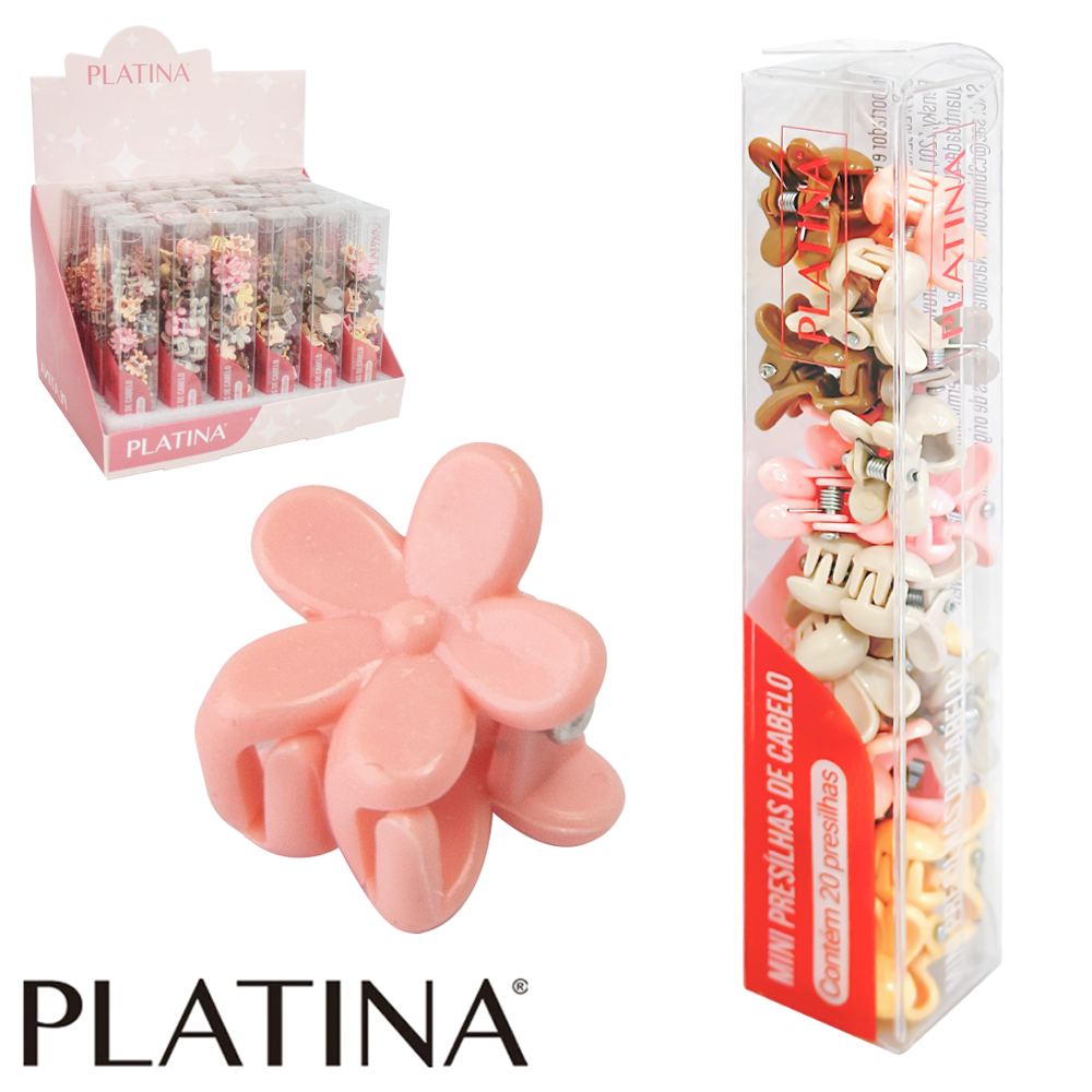 KIT ACESSORIOS PARA CABELO MINI PIRANHA PLATINA 20 PECAS 1,6X1,4X1,2CM DP PLAY