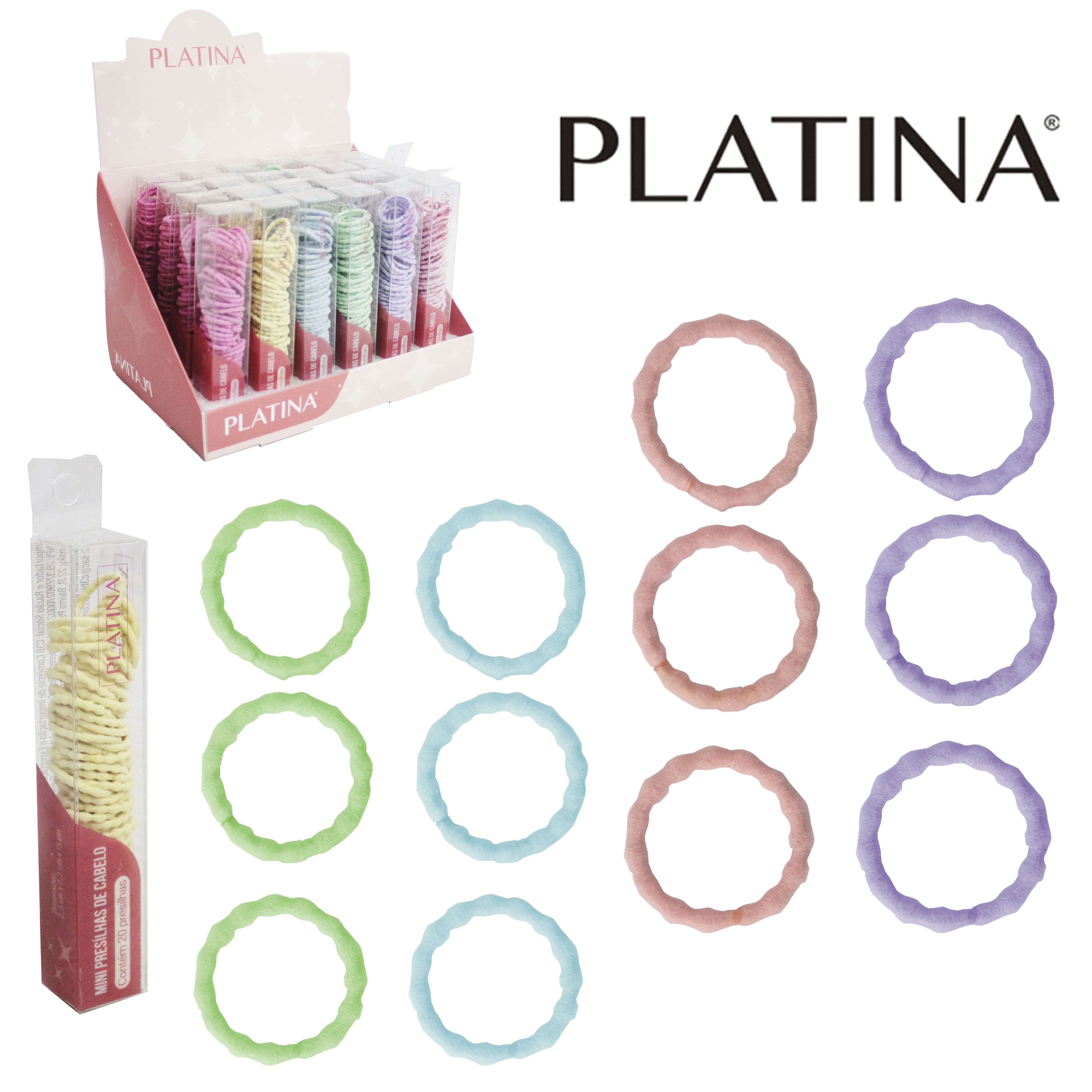 KIT ACESSORIOS PARA CABELO ELASTICO / RABICO PLATINA COM 65 PECAS 2CM DE Ø DP PLAY