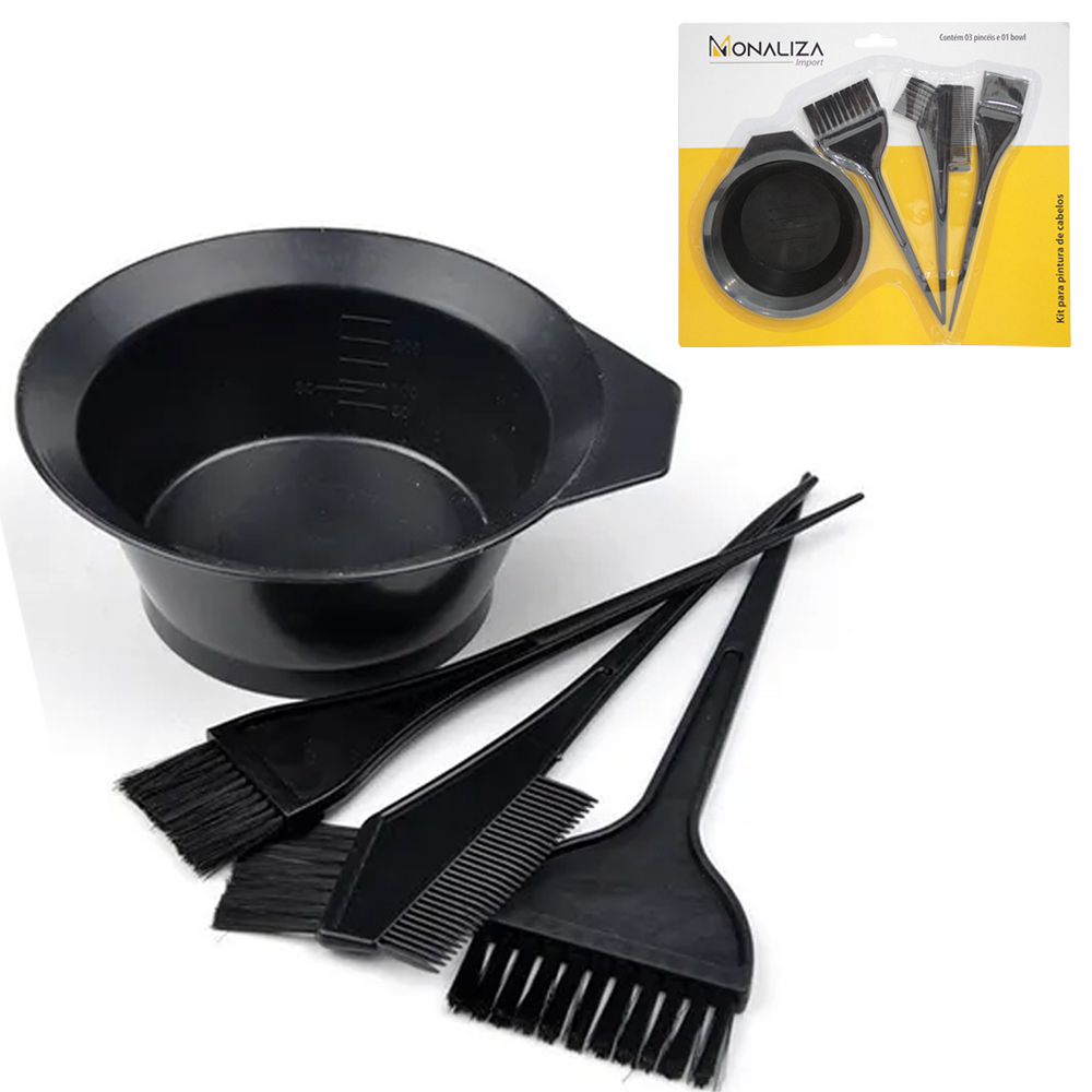 KIT TINTURA PARA CABELO COM POTE 300ML + PINCEL E PENTE 4 PECAS