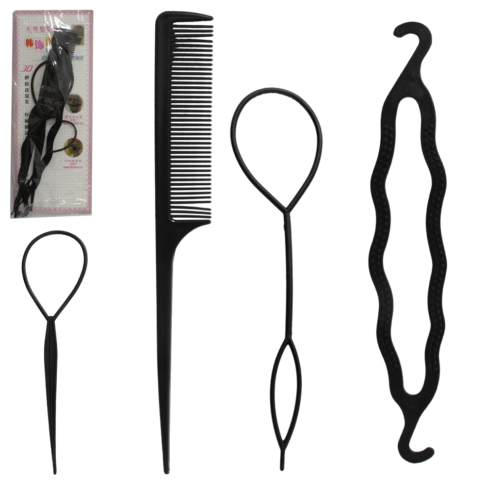 PENTE DE PLASTICO COM ACESSORIOS PARA CABELO 4 PECAS