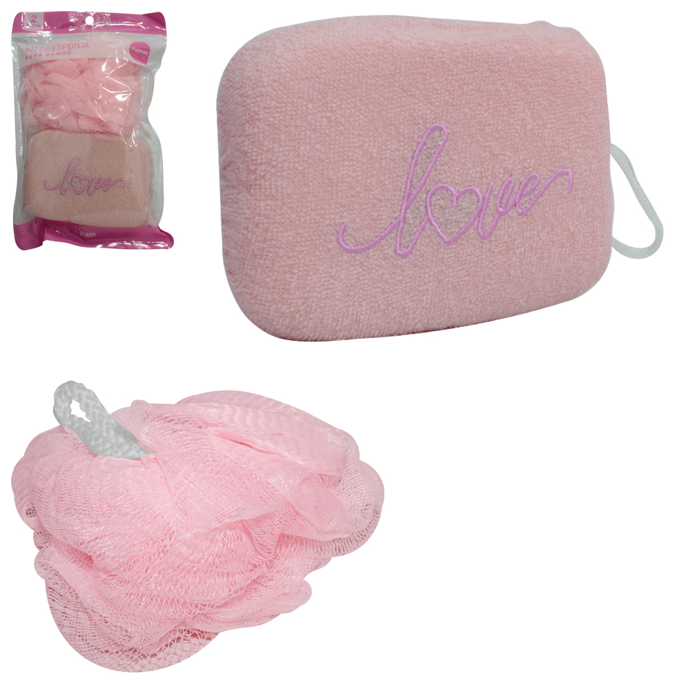 ESPONJA / BUCHA DE NYLON E DE ESPUMA REVESTIDO DE POLIESTER PARA BANHO INOVA COM 2 PECAS