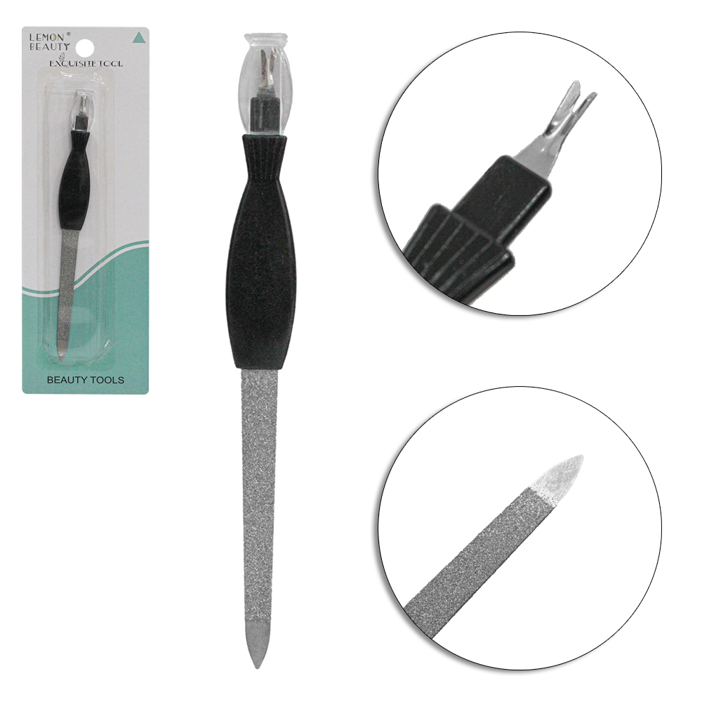 LIXA DE UNHA DE METAL E ESPATULA DE CUTICULA CABO PLASTICO 17,5CM