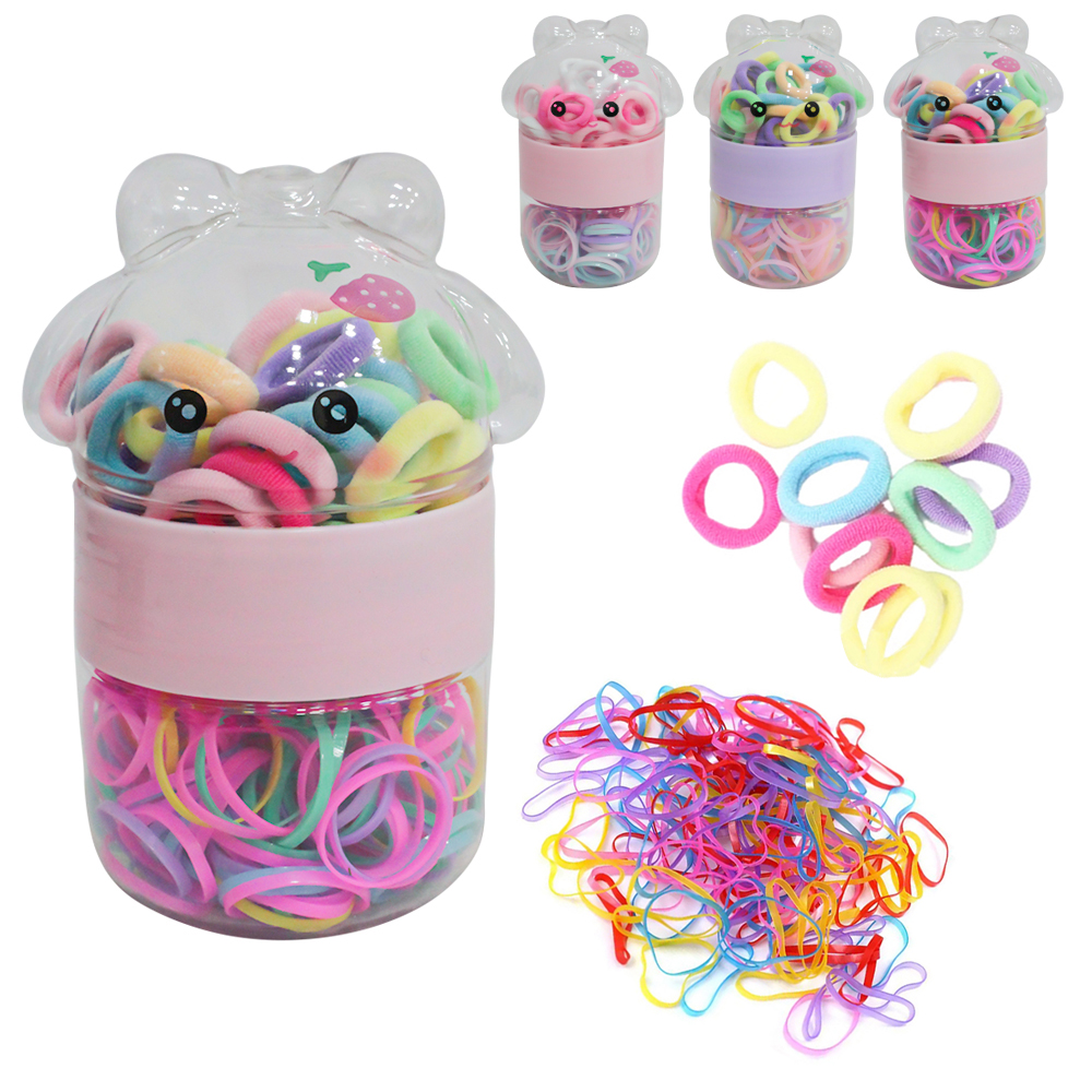 KIT ACESSORIOS PARA CABELO ELASTICO / RABICO COM 150 PECAS 2CM DE Ø NO POTE BICHINHO