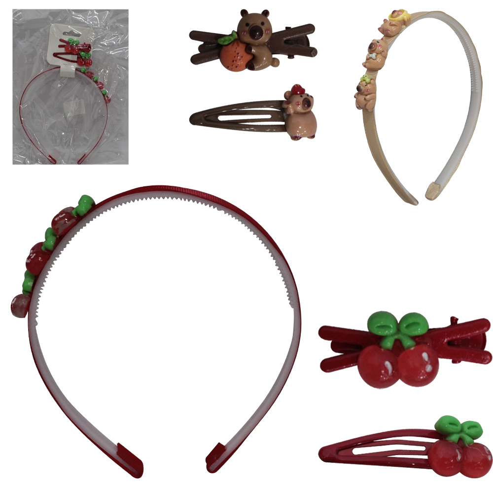 KIT BELEZA INFANTIL COM TIARA + ACESSORIOS PARA CABELO PRESILHA 3 PECAS HOME ART