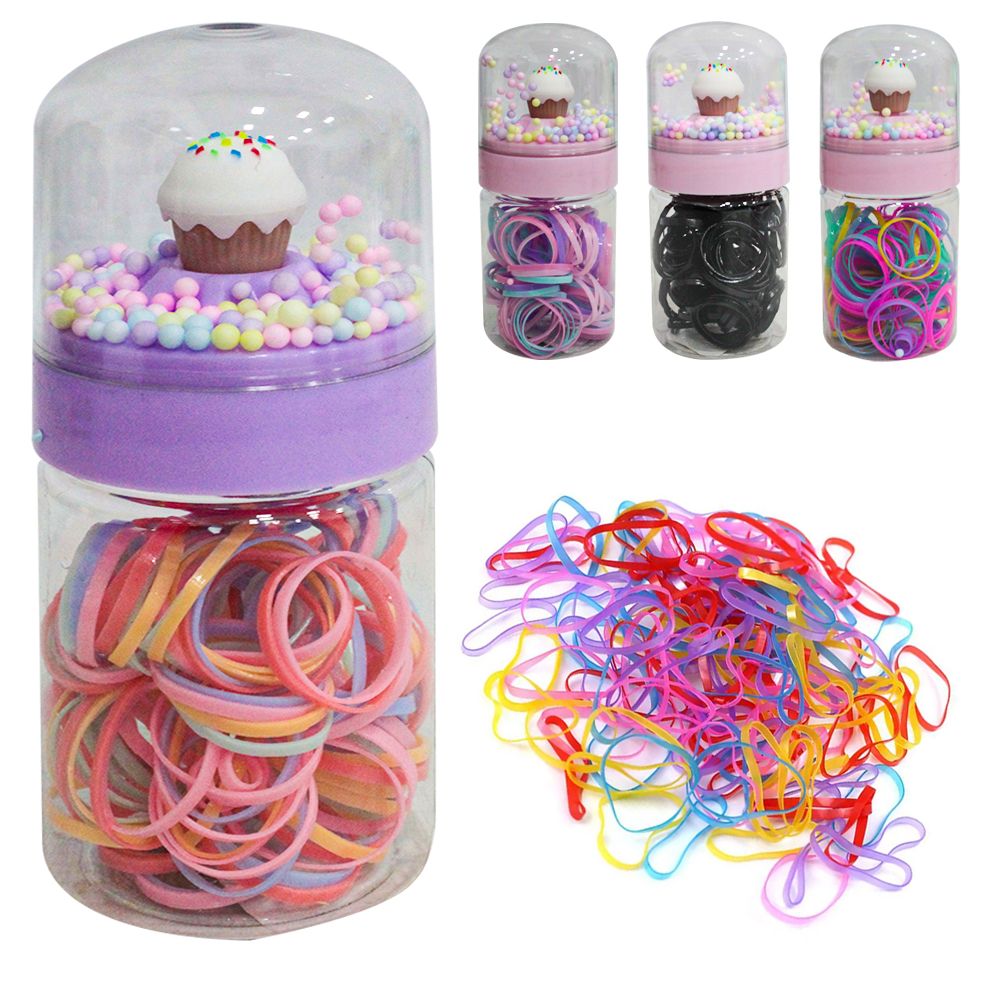 KIT ACESSORIOS PARA CABELO ELASTICO / RABICO DE SILICONE COM 150 PECAS 2CM DE Ø NO POTE