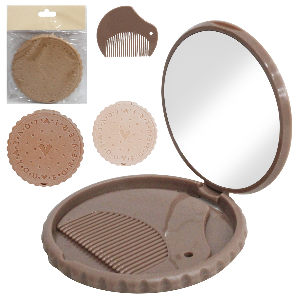 ESPELHO DE BOLSA REDONDO COM PENTE COOKIE 8,5CM DE Ø