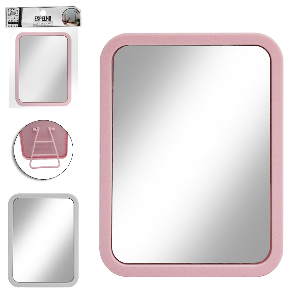 ESPELHO DE MESA RETANGULAR COM MOLDURA DE PLASTICO COLORS 15X11,5CM