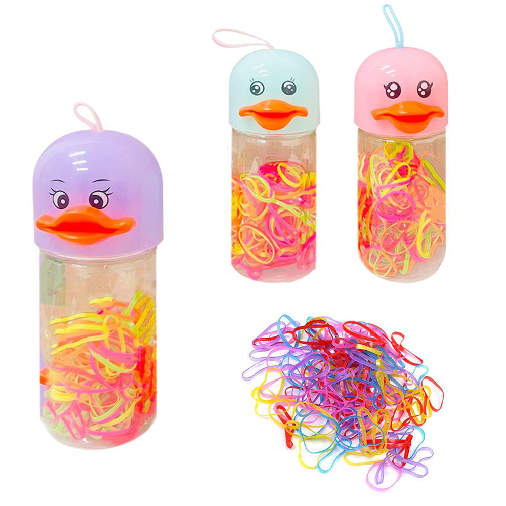KIT ACESSORIOS PARA CABELO ELASTICO / RABICO DE SILICONE COM 140 PECAS 2CM DE Ø NO POTE PATO
