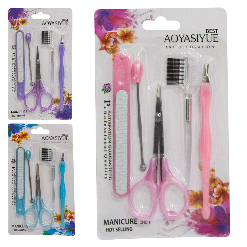 KIT MANICURE COM TESOURA + ESPATULA DE CUTICULA E ACESSORIOS 5 PECAS