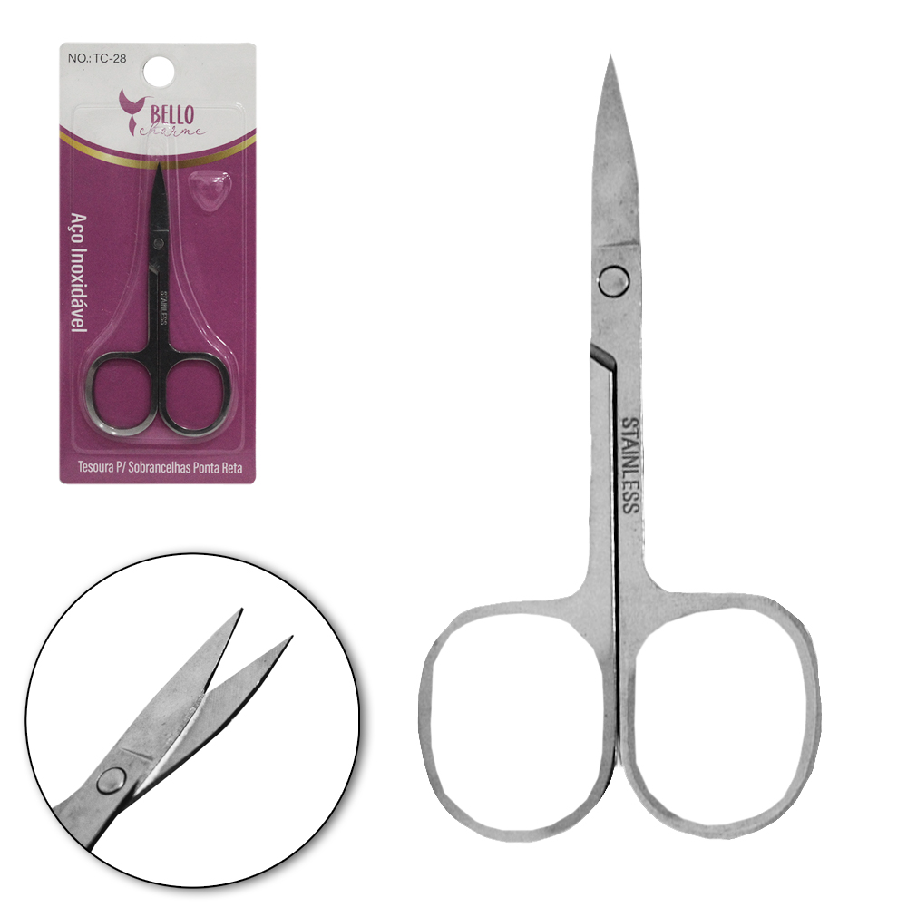 TESOURA DE UNHA / SOBRANCELHA DE INOX COM PONTA RETA BELLO CHARME 8,8CM