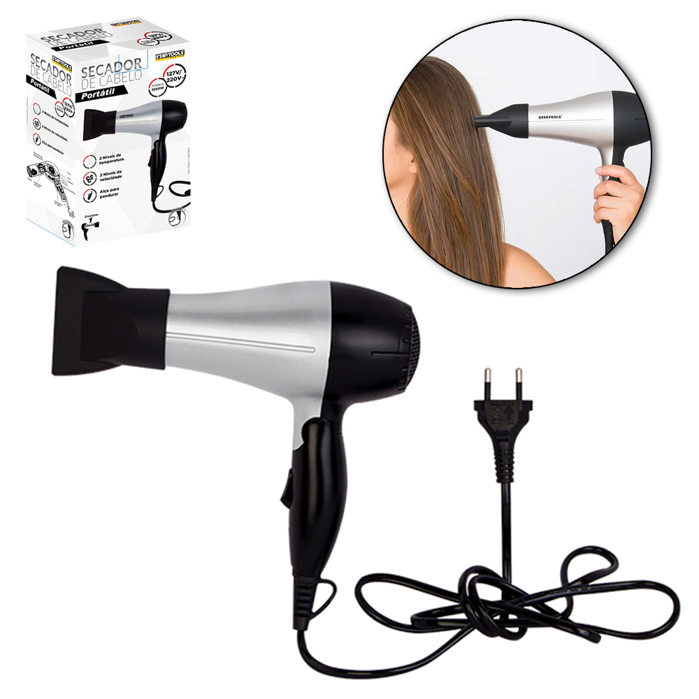 SECADOR DE CABELO PORTATIL BIVOLT 1200W