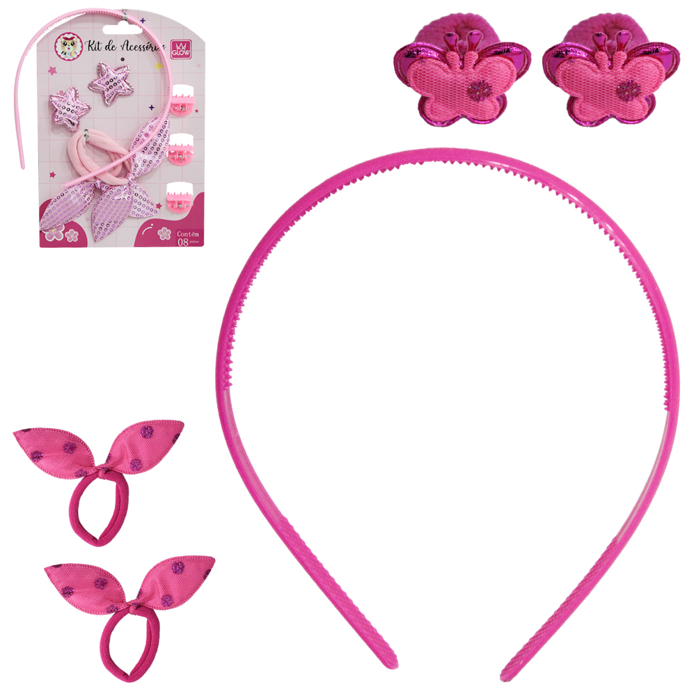KIT ACESSORIOS PARA CABELO COM TIARA E PRESILHAS COM 8 PECAS