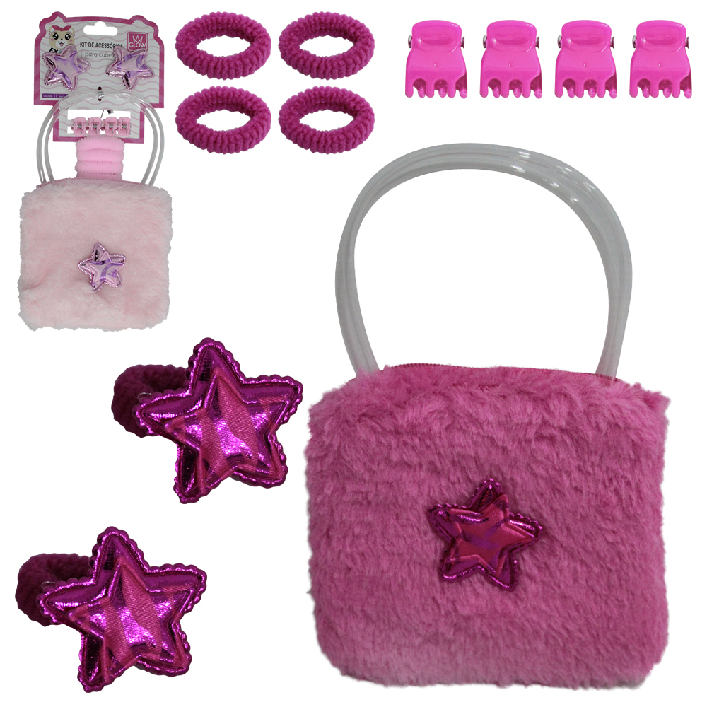 KIT ACESSORIOS PARA CABELO COM BOLSA E PRESILHAS COM 11 PECAS