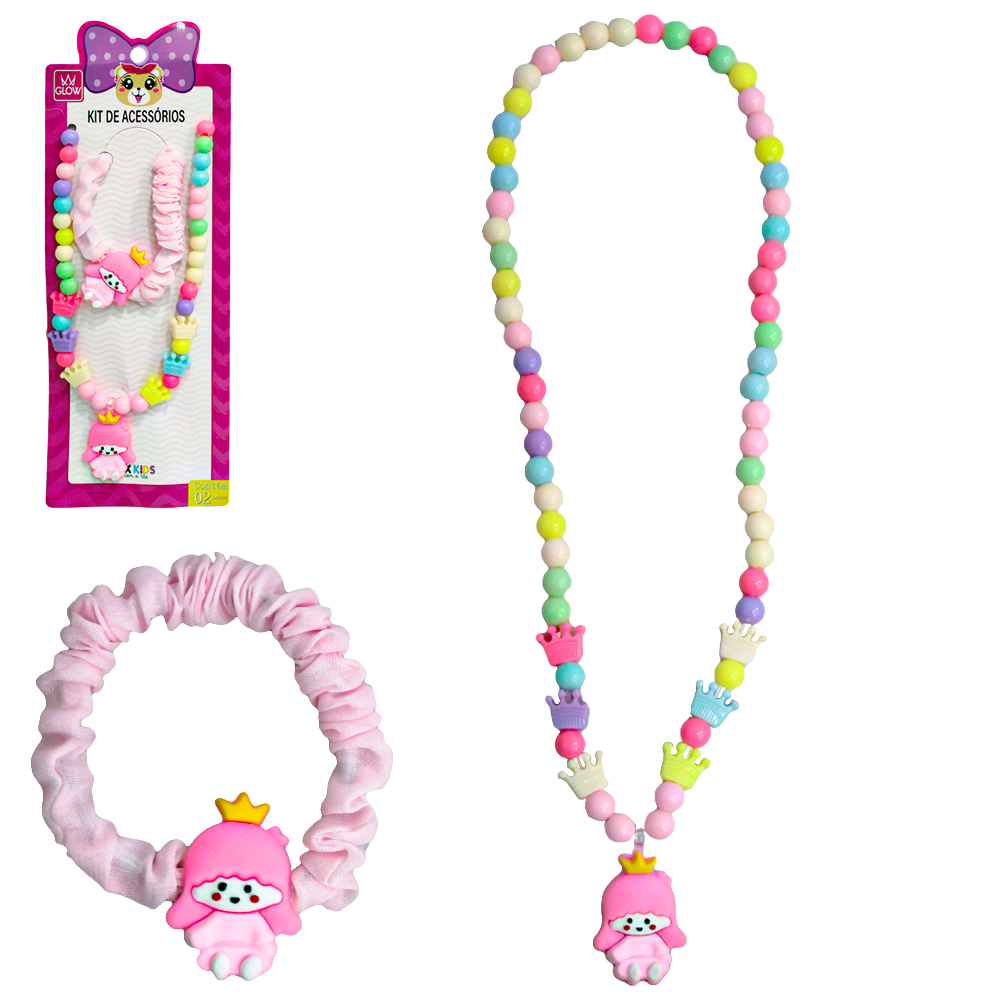 KIT BELEZA / BIJUTERIA INFANTIL COM COLAR + PULSEIRA